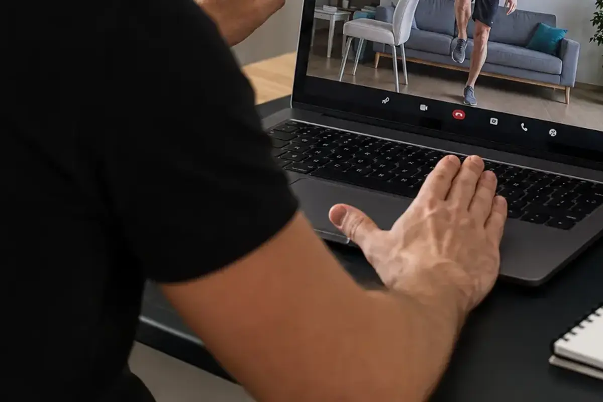 Seduta di fisioterapia online con esercizi guidati in videochiamata
