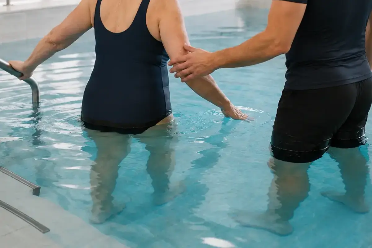 Idrokinesiterapia con esercizio assistito in una piscina riabilitativa